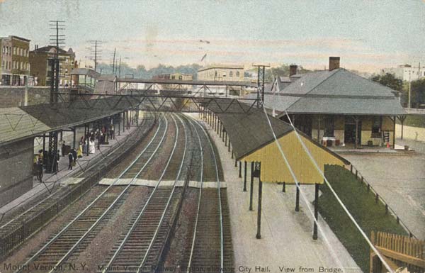 Mount Vernon, New York. Mount Vernon Railway Station, showing City Hall. View from Bridge.