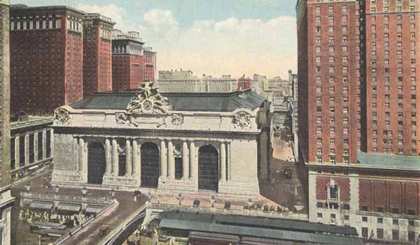 The Grand Central Terminal showing Hotel Commodore, Yale Club and Biltmore Hotel, New York Central