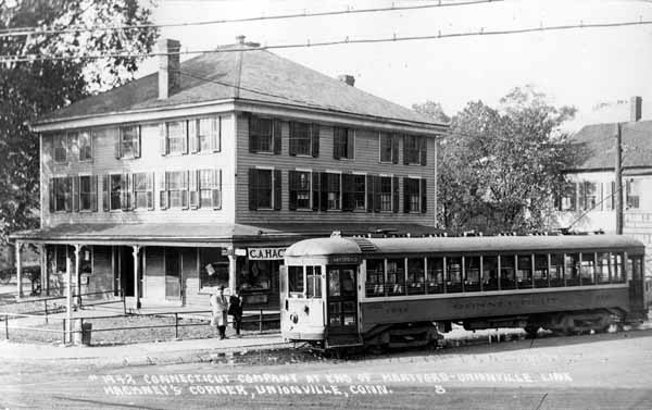 #1942 Connecticut Company at End of Hartford-Unionville Line, Hackney's Corner, Unionville, Connecticut