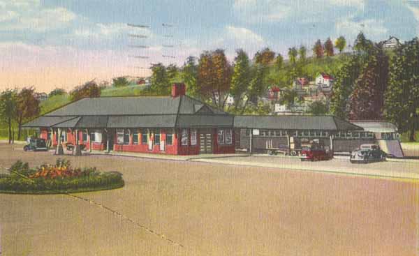 Railroad Station, showing streamlined train, Derby, Connecticut