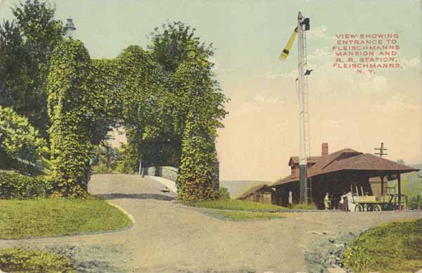 View showing Entrance to Fleishmanns Mansion and Railroad Station, Fleischmanns, New York