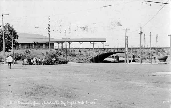 Railroad Station from Wolcott Square, Hyde Park, Massachusetts