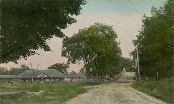 Boston & Maine Station and Road over the Overhead Bridge, Durham, New Hampshire