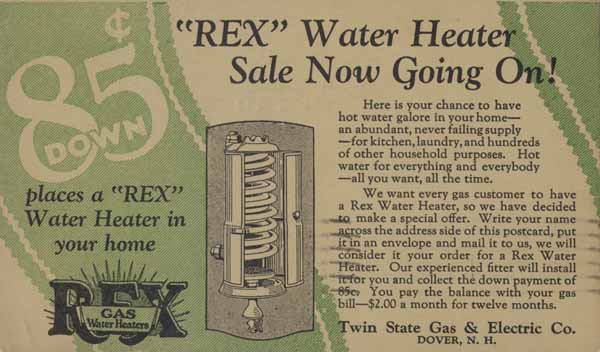 "REX" Water Heater Sale Now Going On! Twin State Gas & Electric Co., Dover, New Hampshire