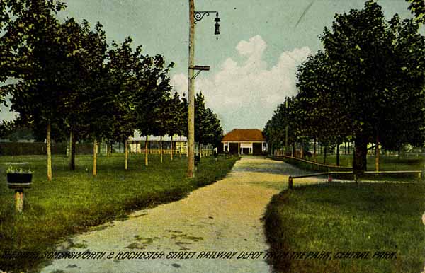 The Dover, Somersworth & Rochester Street Railway Depot from the Park, Central Park