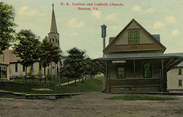 Railroad Station and Catholic Church, Barton, Vermont