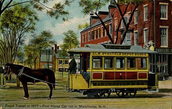 Rapid Transit in 1877 - First Horse Car run in Manchester, New Hampshire