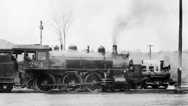 Trains on Maine Central Railroad and Sandy River & Rangeley Lakes Railroad, Farmington, Maine