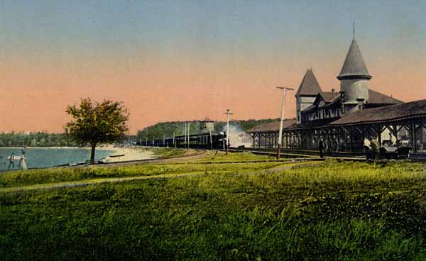 Maine Central Railroad Station and Beach, Sebago Lake, Maine