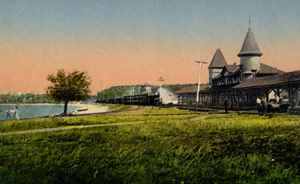 Maine Central Railroad Station and Beach, Sebago Lake, Maine