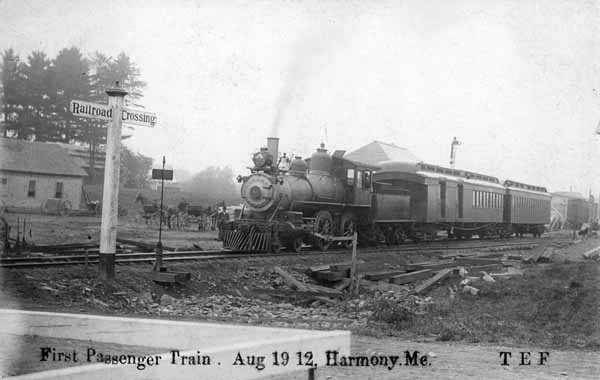 First Passenger Train.  August 19, 1912, Harmony, Maine.