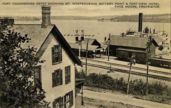 Fort Ticonderoga Depot showing Mt. Independence Battery Point and Fort View Hotel
