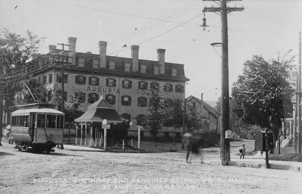 Augusta, Winthrop & Gardiner Street Railway #5 Mail Car at Augusta, Maine