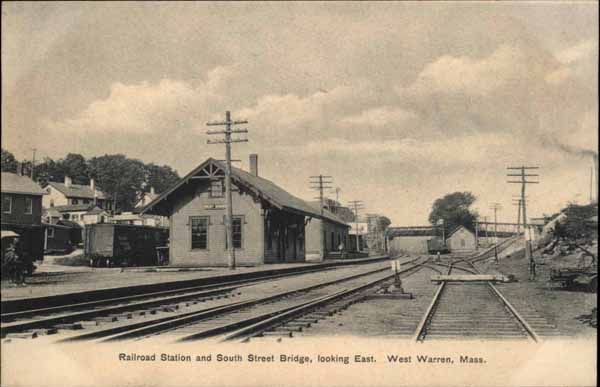Railroad Station and South Street Bridge, looking East. West Warren, Massachusetts